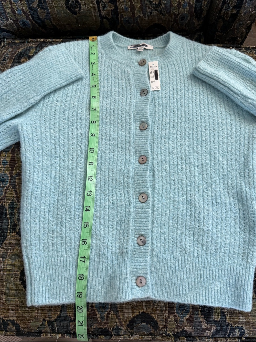 Madewell Alpaca Blend Waffle Knit Cardigan Sweater Pool Blue NWT - Picture 5 of 7